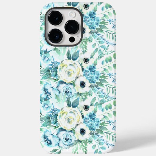 青と白の花柄の水彩バラの花 Case-Mate iPhoneケース (裏面)