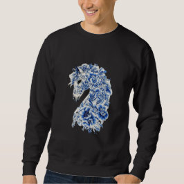 青と白の花柄の磁器の馬Tシャツ スウェットシャツ