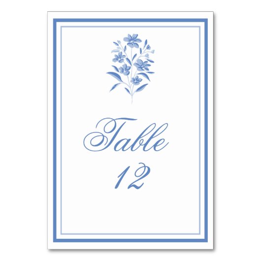 青と白の花柄の結婚式テーブルナンバー テーブルナンバー (正面)