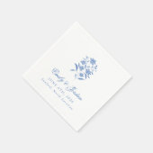 青と白の花柄ウェディングナプキン スタンダードカクテルナプキン (角)