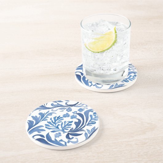 青と白の花柄デザイン | シノワズリーパターン コースター (側面)