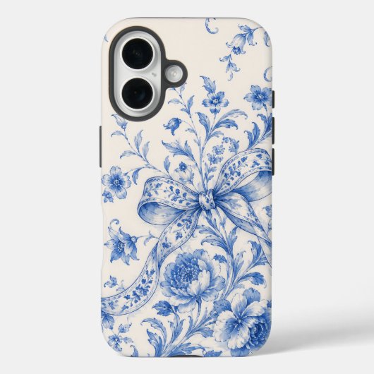 青と白の花柄トワルリボンiPhoneケース Case-Mate iPhoneケース (裏面)