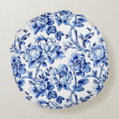 青と白の花柄トワル結婚式 ラウンドクッション (裏面)