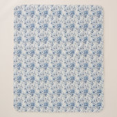 青と白の花柄トワル・シノワズリ調の水彩画 シェルパブランケット (正面)