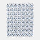 青と白の花柄トワル・シノワズリ調の水彩画 フリースブランケット (正面)