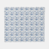 青と白の花柄トワル・シノワズリ調の水彩画 フリースブランケット (正面(横))