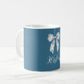 青と白の花柄リボン コーヒーマグカップ (正面左)