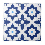青と白の花柄幾何学模様 タイル (正面)