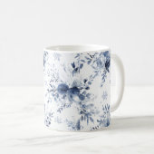 青と白の花柄 コーヒーマグカップ (正面右)