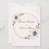 青と白の花模様に金の装飾が施されたイスラム教の結婚式 招待状 (裏面)