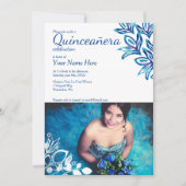 青と白の花模様のキンセアニエラ写真招待状 招待状 (正面)