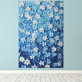 青と白の花模様のテクスチャー抽象壁画 キャンバスプリント