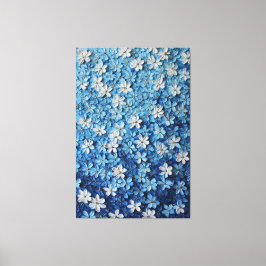 青と白の花模様のテクスチャー抽象壁画 キャンバスプリント