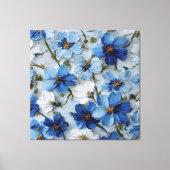 青と白の花模様オイル抽象壁画 キャンバスプリント (正面)