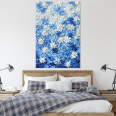 青と白の花模様抽象壁画 キャンバスプリント (インサイチュ (寝室))