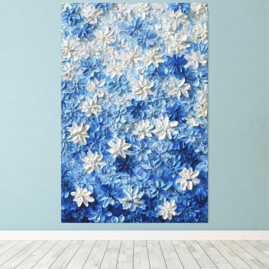 青と白の花模様抽象壁画 キャンバスプリント (インサイチュ (ウッドフロア))