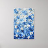 青と白の花模様抽象壁画 キャンバスプリント (正面)