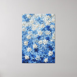 青と白の花模様抽象壁画 キャンバスプリント