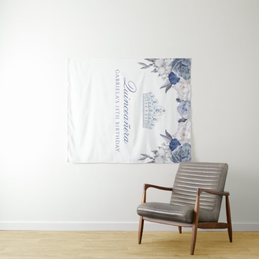 青と白の花模様 | キンセアニエラの背景 タペストリー (インサイチュ(横))