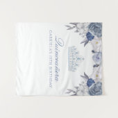 青と白の花模様 | キンセアニエラの背景 タペストリー (正面(横))