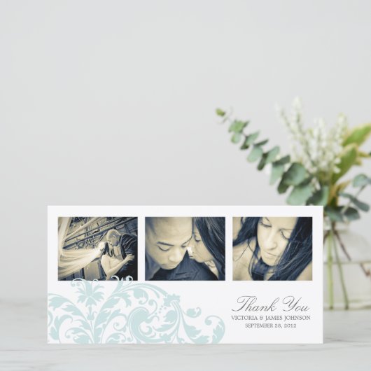 青と白の花模様 | 結婚サンキューカード サンキューカード (スタンド正面)