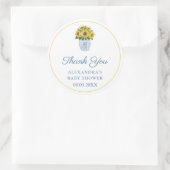 青と白の花瓶のシャワーを浴びるサンフラワーありがとう ラウンドシール (バッグ)