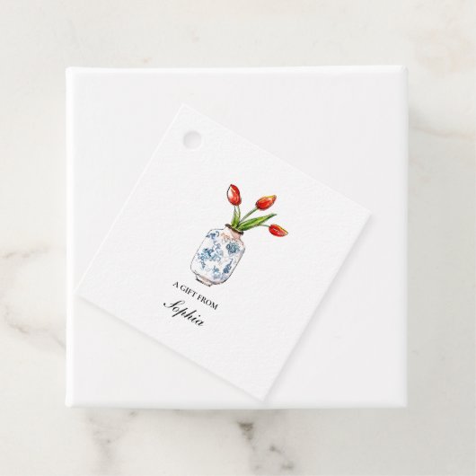 青と白の花瓶のチューリップ フェイバータグ (インサイチュ)