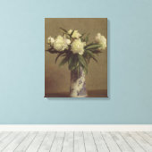 青と白の花瓶の牡丹 キャンバスプリント (インサイチュ (ウッドフロア))