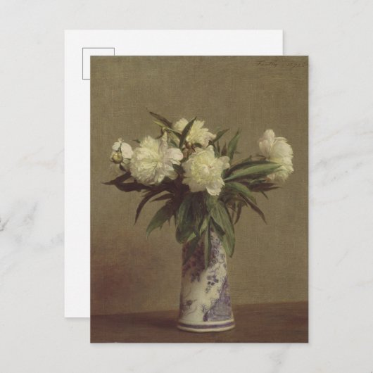 青と白の花瓶の牡丹 ポストカード (正面/裏面)