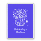 青と白の花瓶蔵書票 シール (正面)