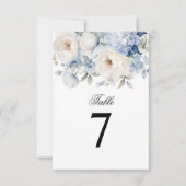 青と白の花結婚のテーブル番号 招待状 (正面)