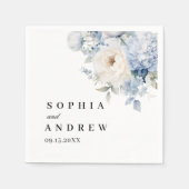 青と白の花結婚のナプキン スタンダードカクテルナプキン (正面)