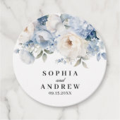 青と白の花結婚式の引き出物ラベル フェイバータグ (正面)