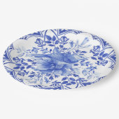 青と白の花鳥タイル ペーパープレート (アングル)