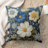 青と白の花 クッション (ブランケット)