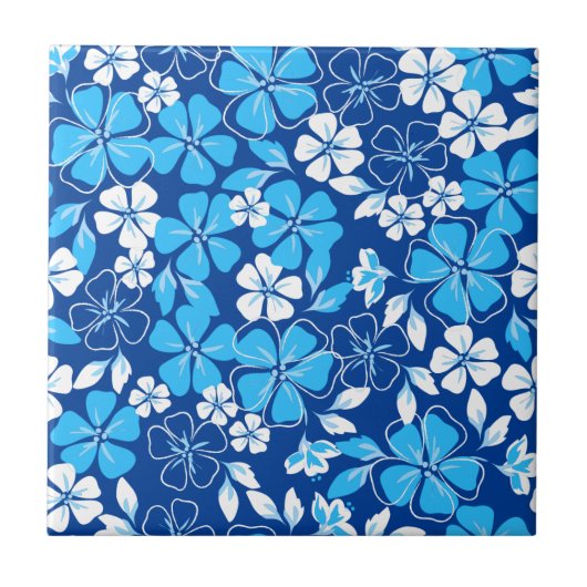 青と白の花 タイル (正面)