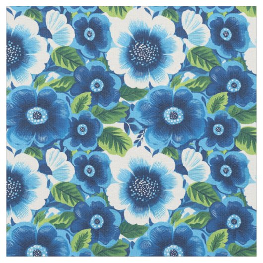 青と白の花 ファブリック (クローズアップ)