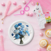 青と白の花 ペーパープレート (パーティー)