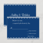 青と白の花RSVPカード 出欠カード (正面/裏面)