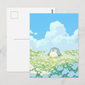 青と白の草原に佇む愛らしいペンギン ポストカード (正面/裏面)