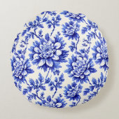 青と白の菊の国フランスのの装飾 ラウンドクッション (正面)