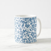 青と白の華やかな花とツタ模様 コーヒーマグカップ (正面右)