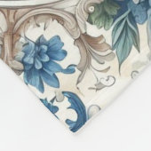 青と白の葉のデザイン フリースブランケット (角)