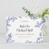 青と白の葉カスタムウェディング日付を保存 セーブザデート (スタンド正面)