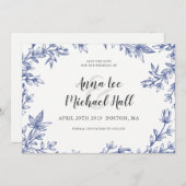 青と白の葉カスタムウェディング日付を保存 セーブザデート (正面/裏面)