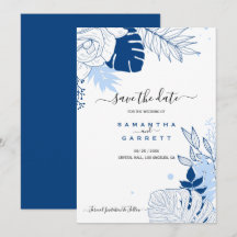 青と白の葉招待状