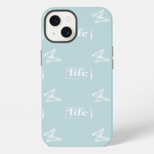 青と白の蝶々ライフ iPhoneケース (裏面)