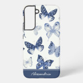 青と白の蝶のモノグラム SAMSUNG GALAXYケース (裏面)