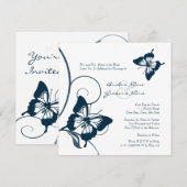 青と白の蝶の結婚式招待状 招待状 (正面/裏面)
