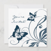 青と白の蝶の結婚式招待状 招待状 (裏面)